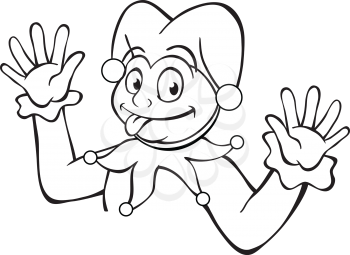 Royalty Free Clipart Image of a Jester Waving