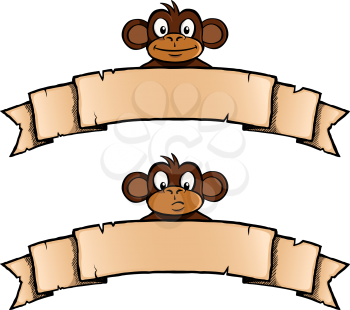 Royalty Free Clipart Image of Two Moneky Banners