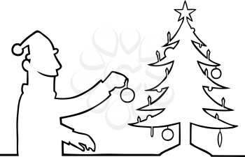 Royalty Free Clipart Image of a Man Decorating a Tree