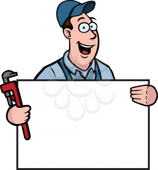Royalty Free Clipart Image of a Plumber holding a Sign