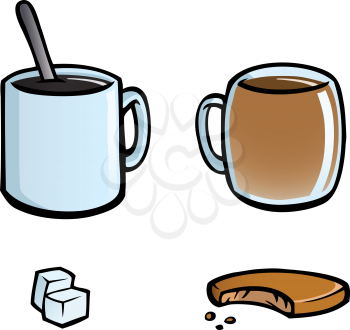 Royalty Free Clipart Image of a Set of Drinks and Biscuits