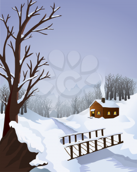 Royalty Free Clipart Image of a Cottage in the Woods