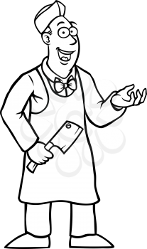 Royalty Free Clipart Image of a Butcher Holding a Cleaver