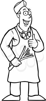 Royalty Free Clipart Image of a Grocer Holding a Leek