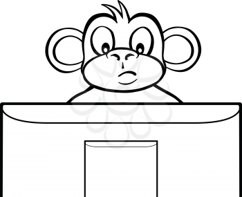 Royalty Free Clipart Image of a Monkey Behind a Computer Screen