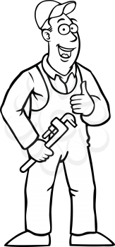 Royalty Free Clipart Image of a Man With a Wrench Giving a Thumbs Up