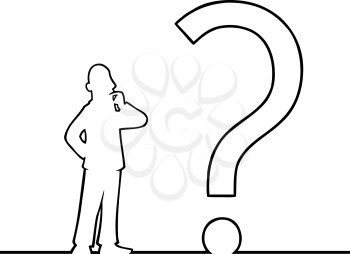 Royalty Free Clipart Image of a Man Beside a Question Mark