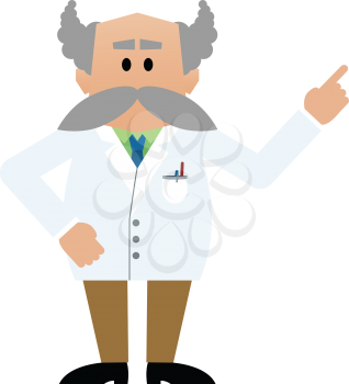 A cartoon professor with big moustache pointing at something