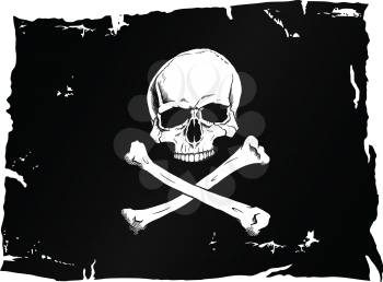 Black pirate flag with skull and bones