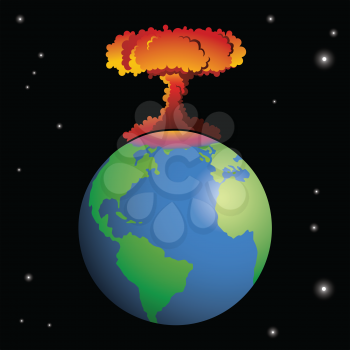 A nuclear weapon exploding on Earth, forming a mushroom cloud.