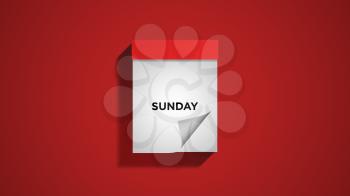 Red weekly calendar on a red wall, showing Sunday. Digital illustration.