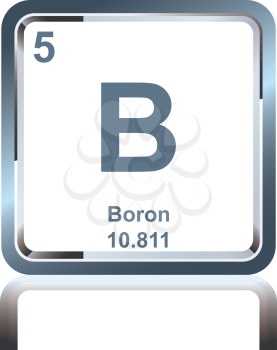 Symbol of chemical element boron as seen on the Periodic Table of the Elements, including atomic number and atomic weight.