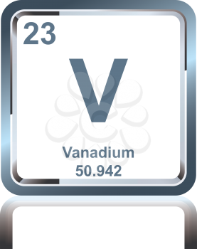 Symbol of chemical element vanadium as seen on the Periodic Table of the Elements, including atomic number and atomic weight.