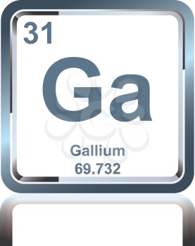 Symbol of chemical element gallium as seen on the Periodic Table of the Elements, including atomic number and atomic weight.