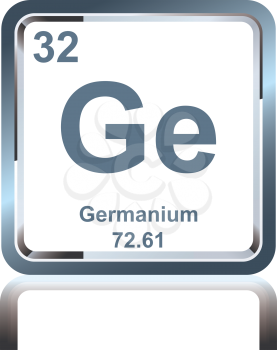 Symbol of chemical element germanium as seen on the Periodic Table of the Elements, including atomic number and atomic weight.