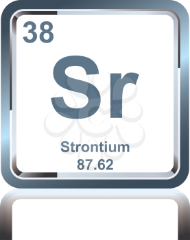 Symbol of chemical element strontium as seen on the Periodic Table of the Elements, including atomic number and atomic weight.