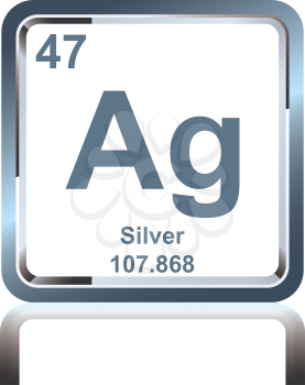 Symbol of chemical element silver as seen on the Periodic Table of the Elements, including atomic number and atomic weight.