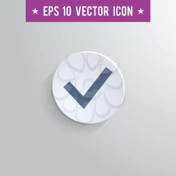 Stylish checkmark icon. Blue colored symbol on a white circle with shadow on a gray background. EPS10 with transparency.