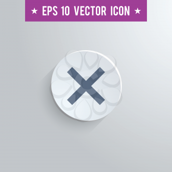 Stylish cross sign icon. Blue colored symbol on a white circle with shadow on a gray background. EPS10 with transparency.