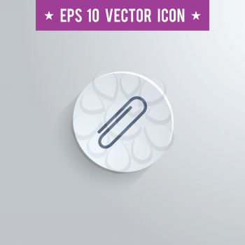 Stylish paperclip icon. Blue colored symbol on a white circle with shadow on a gray background. EPS10 with transparency.