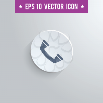 Stylish phone icon. Blue colored symbol on a white circle with shadow on a gray background. EPS10 with transparency.