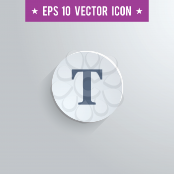 Stylish text tool icon. Blue colored symbol on a white circle with shadow on a gray background. EPS10 with transparency.