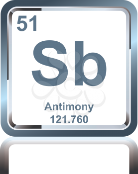 Symbol of chemical element antimony as seen on the Periodic Table of the Elements, including atomic number and atomic weight.