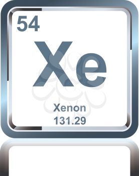 Symbol of chemical element xenon as seen on the Periodic Table of the Elements, including atomic number and atomic weight.