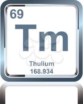 Symbol of chemical element thulium as seen on the Periodic Table of the Elements, including atomic number and atomic weight.