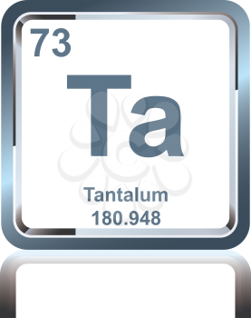 Symbol of chemical element tantalum as seen on the Periodic Table of the Elements, including atomic number and atomic weight.