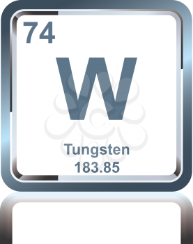 Symbol of chemical element tungsten as seen on the Periodic Table of the Elements, including atomic number and atomic weight.