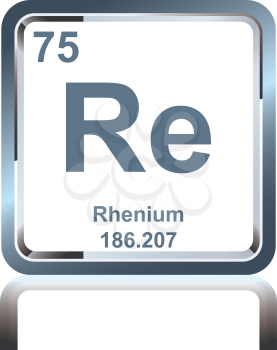 Symbol of chemical element rhenium as seen on the Periodic Table of the Elements, including atomic number and atomic weight.