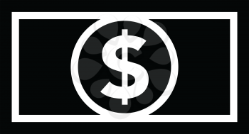 Dollar bill icon in black and white. Minimalistic design.