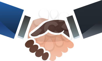 Handshake sealing a deal. Colorful illustration of two hands with different skin colors.