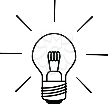 Light bulb icon shining brightly in black and white outlines. Minimalistic design.