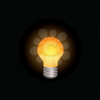 Light bulb icon shining brightly. Colored version on a black background. Minimalistic design.