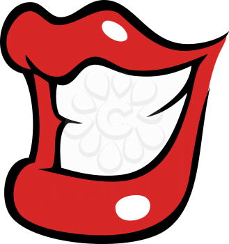Grinning female mouth with red lips in cartoon style