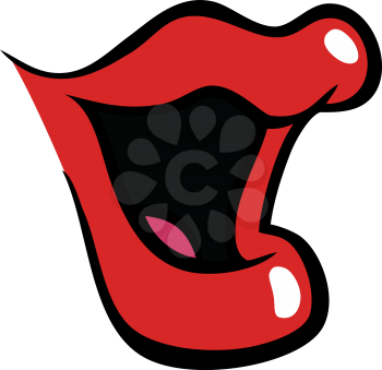 Laughing female mouth with red lips in cartoon style