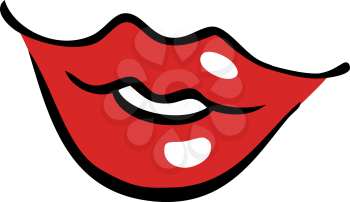 Softly smiling female mouth with red lips in cartoon style
