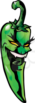 Cartoon illustration of an evil looking green hot chili pepper with a face