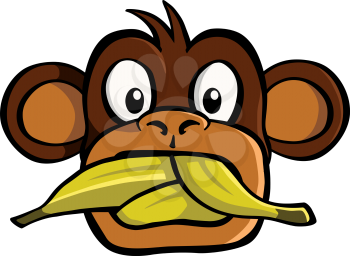 Speak no evil monkey with a mouth stuffed with bananas