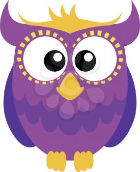 Cute purple cartoon owl with big eyes