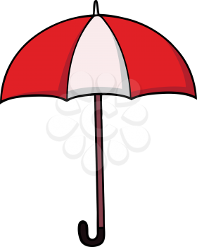 Red and white striped cartoon umbrella in cartoon style