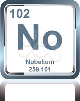Symbol of chemical element nobelium as seen on the Periodic Table of the Elements, including atomic number and atomic weight.