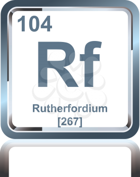 Symbol of chemical element rutherfordium as seen on the Periodic Table of the Elements, including atomic number and atomic weight.