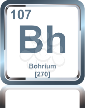 Symbol of chemical element bohrium as seen on the Periodic Table of the Elements, including atomic number and atomic weight.