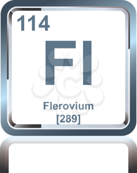 Symbol of chemical element flerovium as seen on the Periodic Table of the Elements, including atomic number and atomic weight.