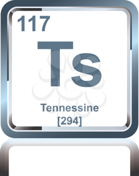 Symbol of chemical element tennessine as seen on the Periodic Table of the Elements, including atomic number and atomic weight.