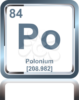 Symbol of chemical element polonium as seen on the Periodic Table of the Elements, including atomic number and atomic weight.