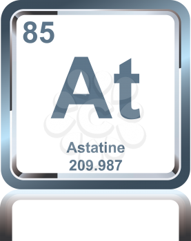 Symbol of chemical element astatine as seen on the Periodic Table of the Elements, including atomic number and atomic weight.
